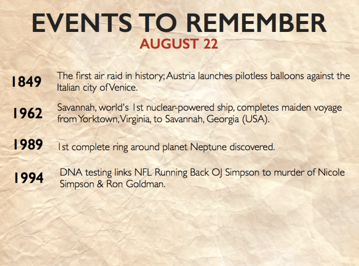 And firstly will be the events in the past to be remembered 