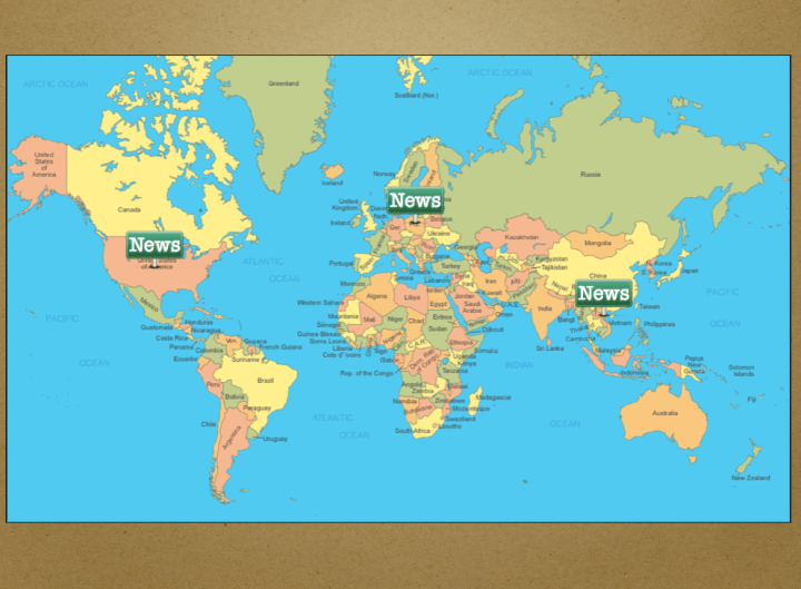 A map to show where the pieces of news 