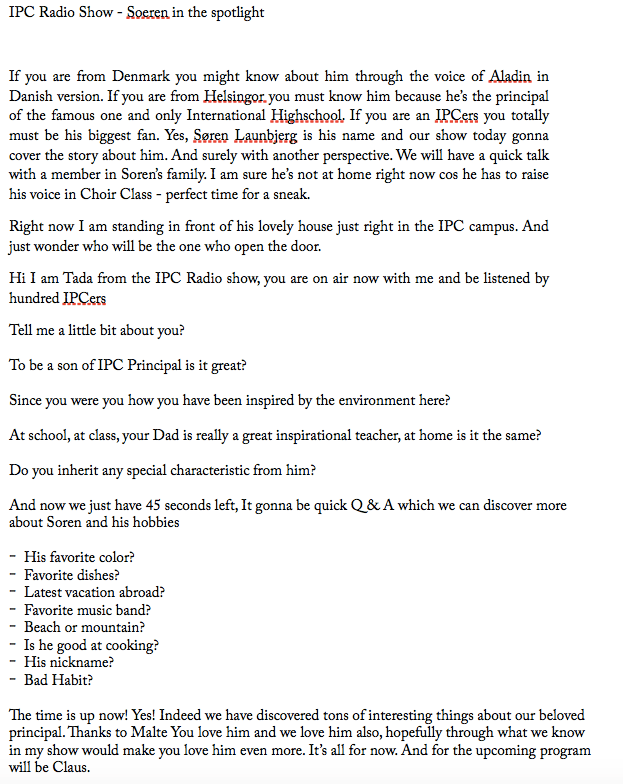 Phần kịch bản của Radio được chuẩn bị sẵn 